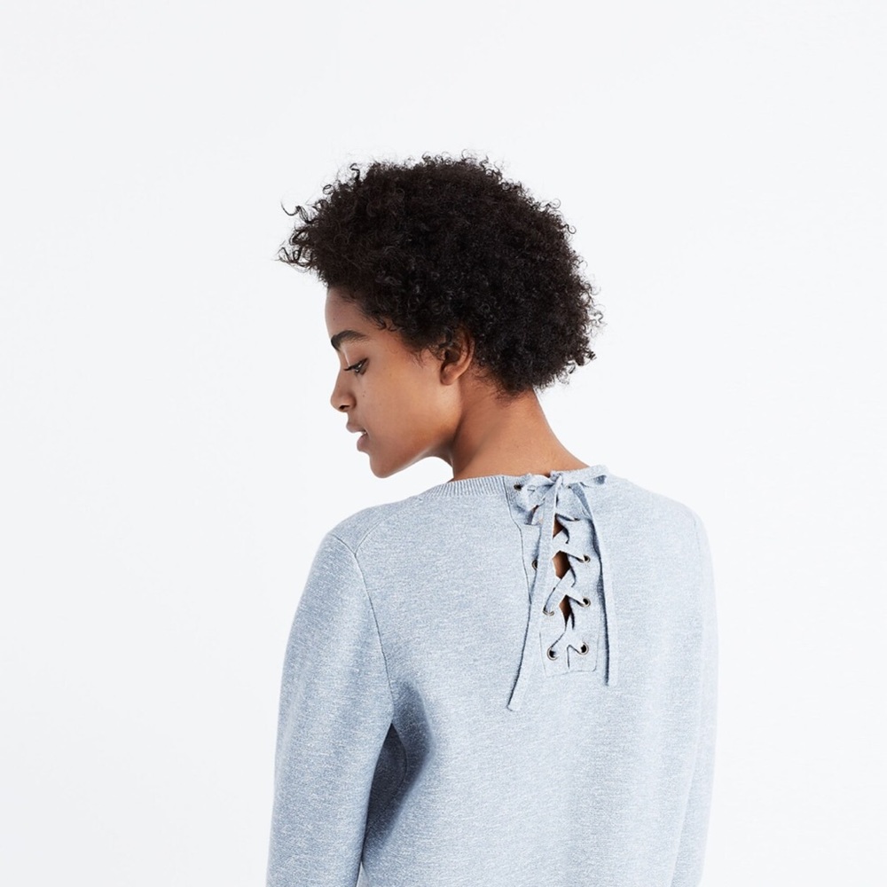 Madewell Laced-Back Pullover Sweater Light Blue Marled Denim Size Small